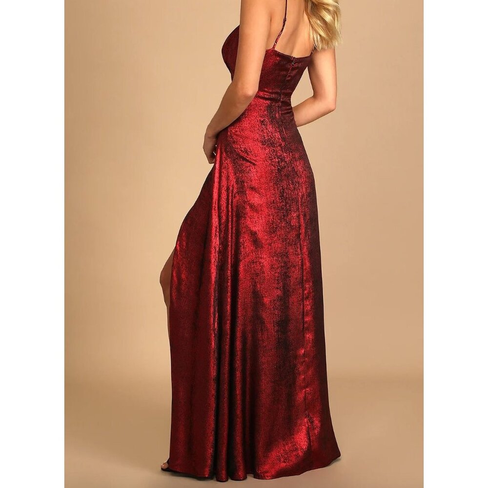 Lulus Shining Just For You Red Metallic Cowl Neck Maxi Dress Size Small - Picture 3 of 11